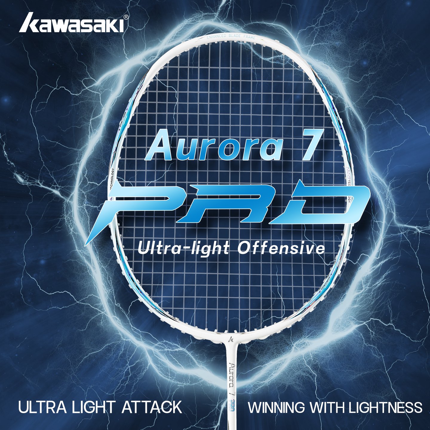 kawasaki aurora 7 pro official genuine badminton racket, full carbon fiber 5u ultra light,maximum tension 35lbs,offensive professional training single racket, including 1 pre strung racket, 1 velvet pouch, 1 grip tape